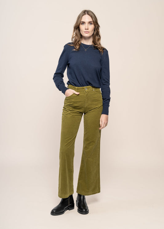 Pantalon flare velours en coton bio | kaki "calgary - pickles"