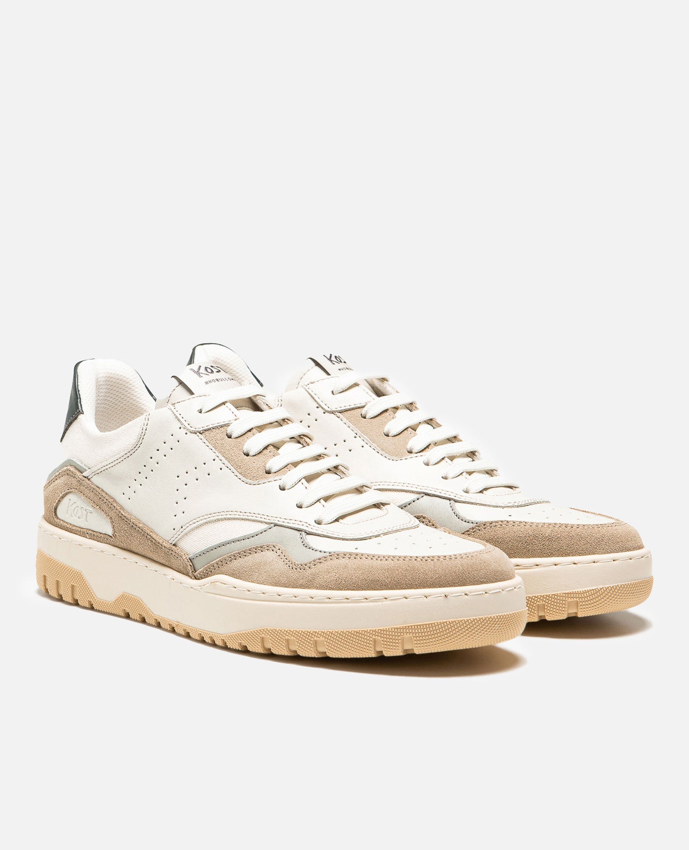 Baskets en cuir européen certifié | écru et taupe  "jayden"