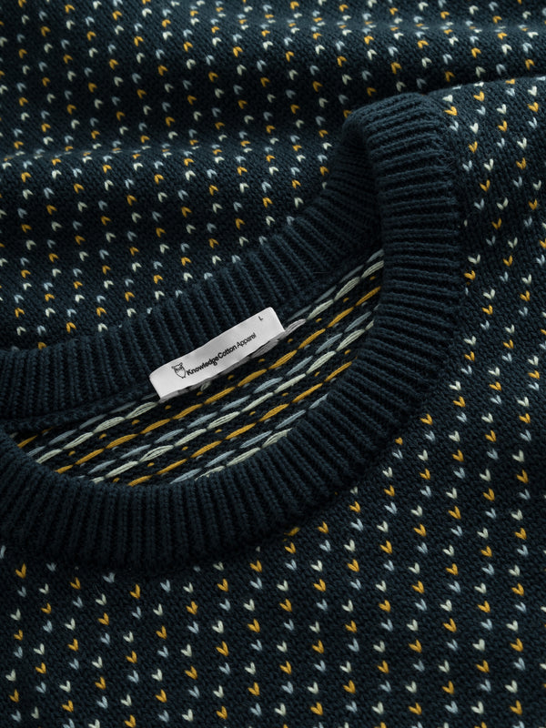 Pull col rond en coton bio | marine "jacquard crew neck knit 1001 total eclipse"