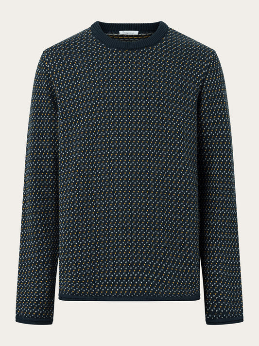Pull col rond en coton bio | marine "jacquard crew neck knit 1001 total eclipse"