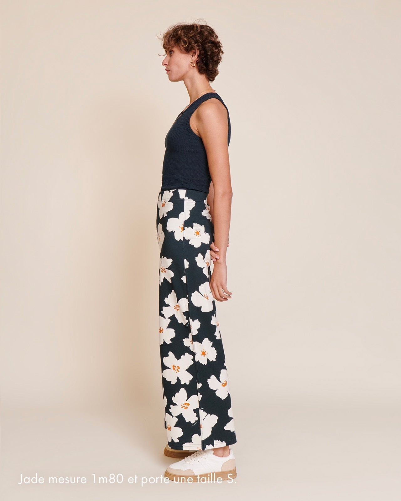 pantalon ample en coton bio | fleuri "pauline - anémones"
