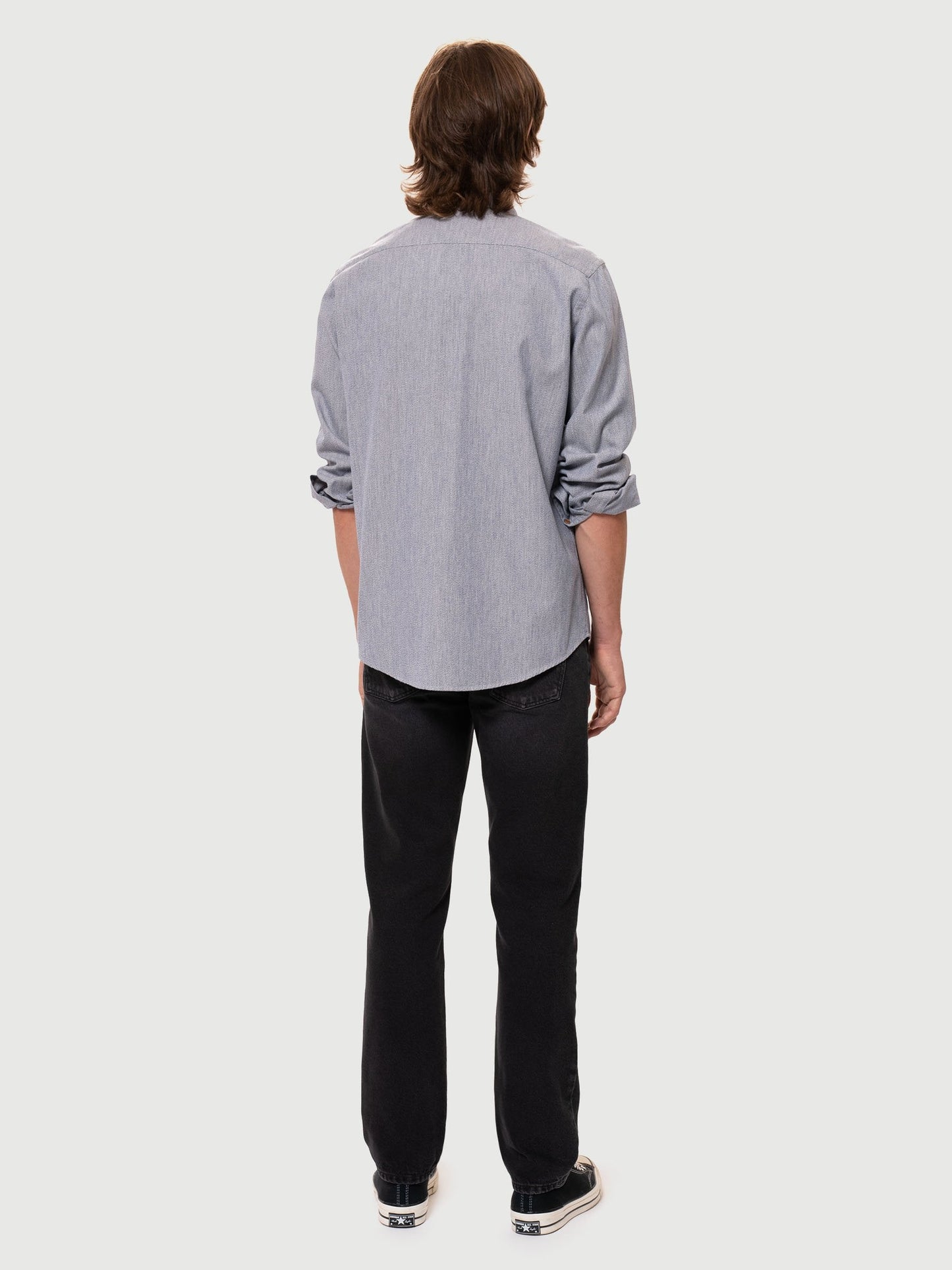 Chemise droite chinée en coton bio | bleu "john button down bluemelange"