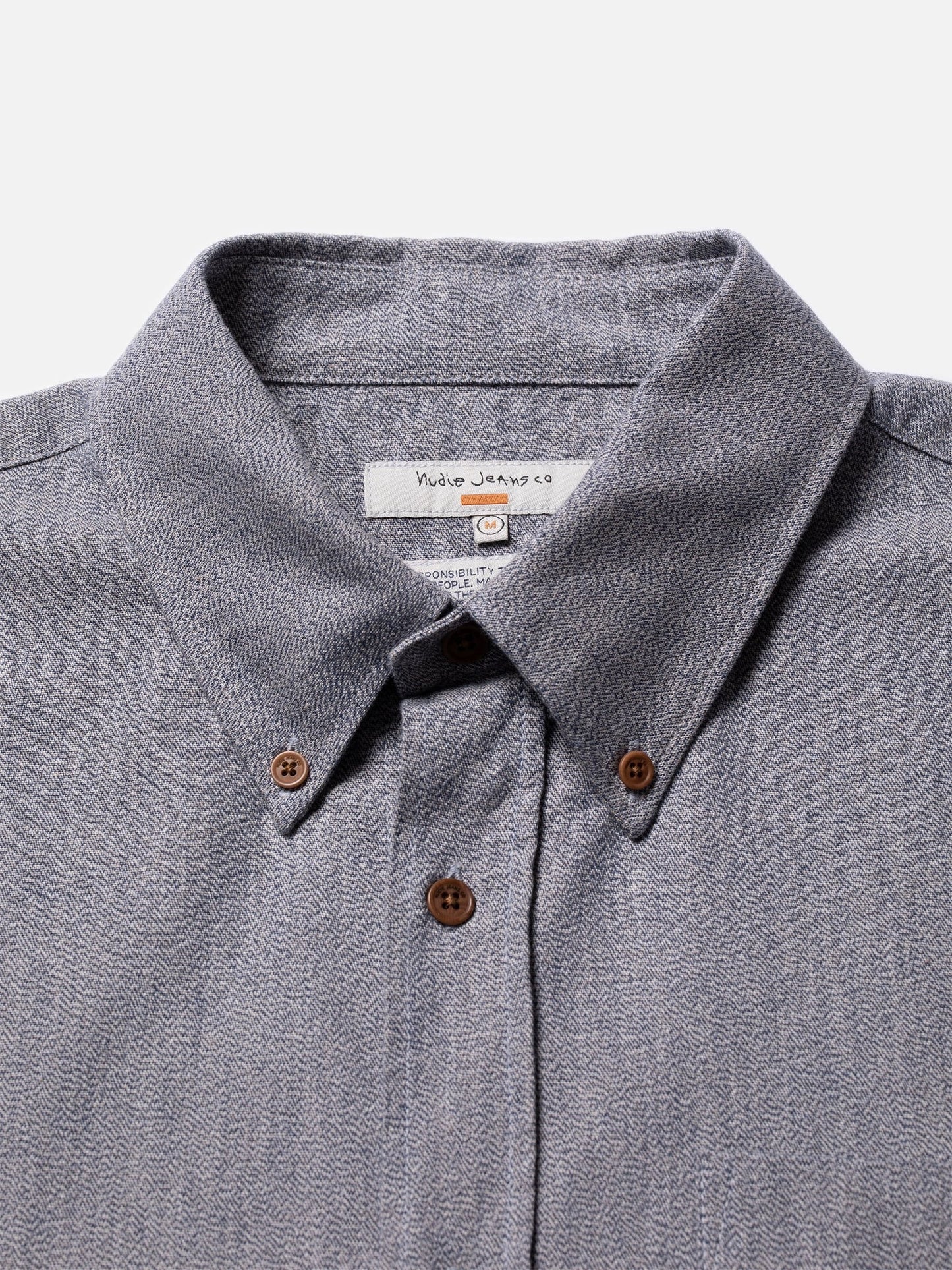 Chemise droite chinée en coton bio | bleu "john button down bluemelange"