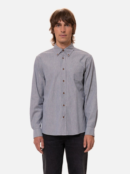Chemise droite chinée en coton bio | bleu "john button down bluemelange"