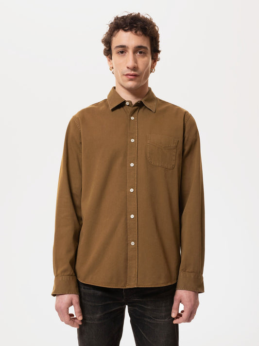 Chemise droite marron en coton bio - john everyday shirt oak
