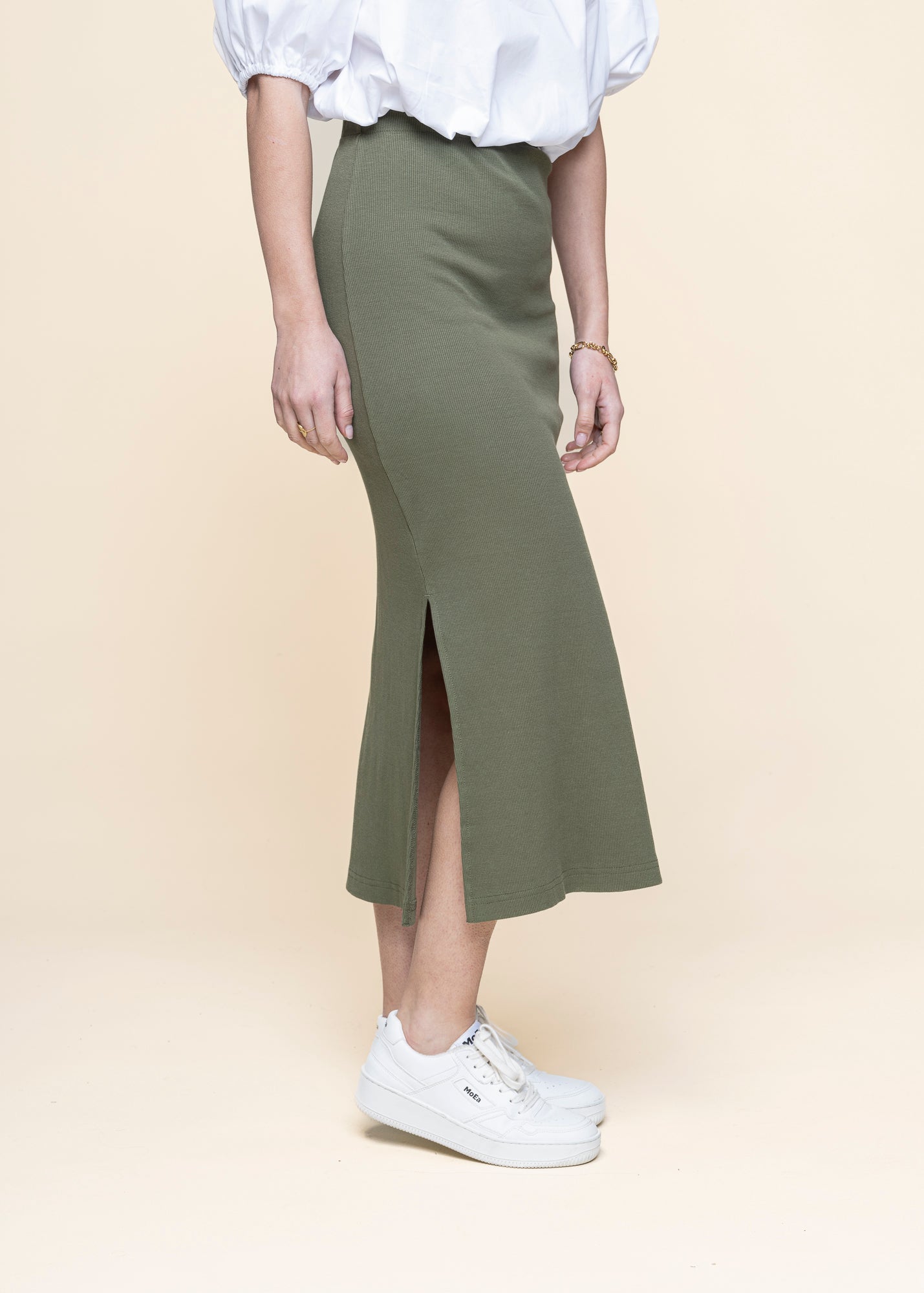 Jupe longue en coton bio | vert "rib skirt kvarnvik leaf green - four leaf clover"