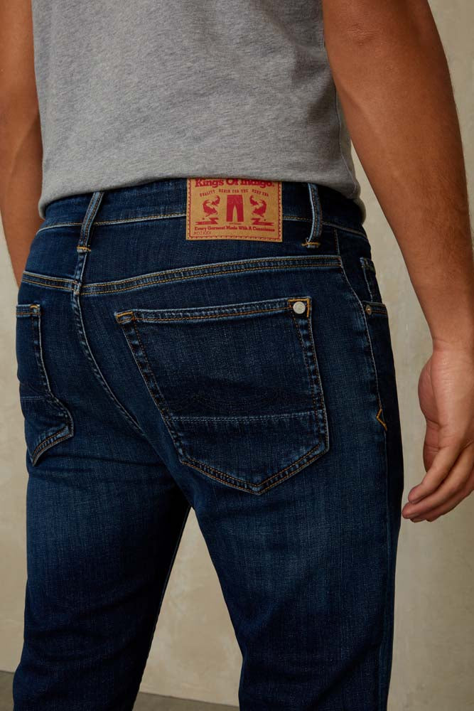 Jean slim en coton bio | Bleu foncé "john clean medium used"