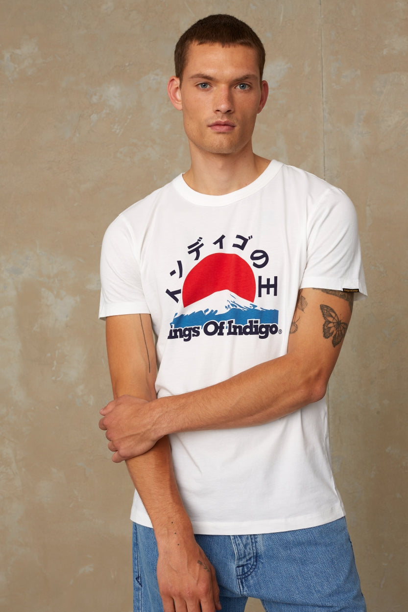 T-shirt blanc à imprimés japonais en coton bio - Darius