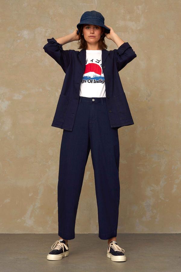 Pantalon évasé marine en coton bio - Leila