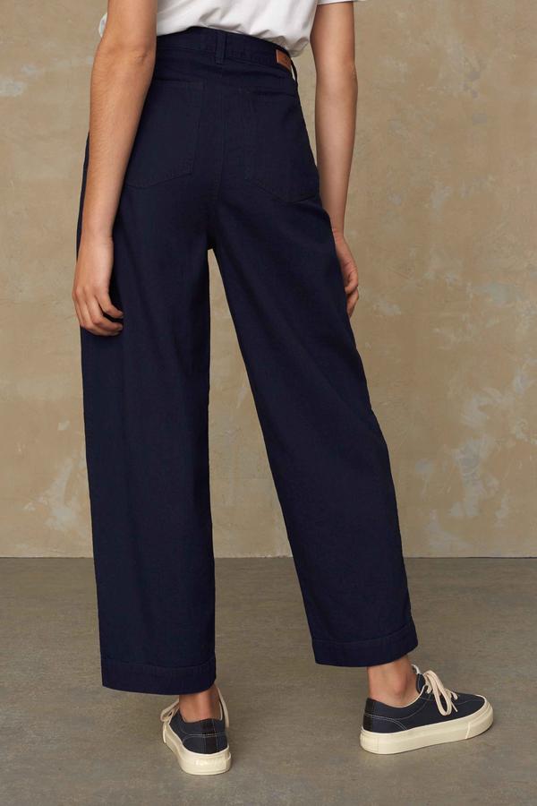 Pantalon évasé marine en coton bio - Leila