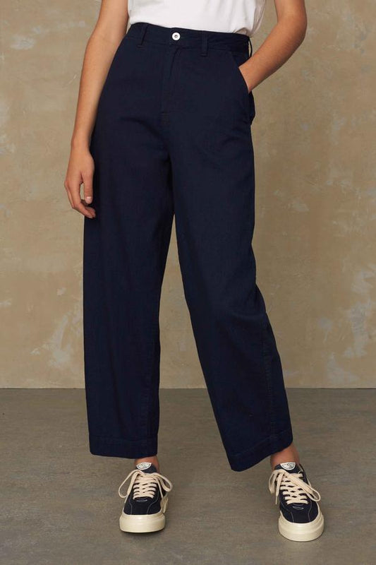Pantalon évasé marine en coton bio - Leila