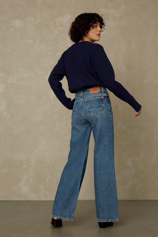Jean évasé en coton bio | bleu brut "jane eco recycled blue used"