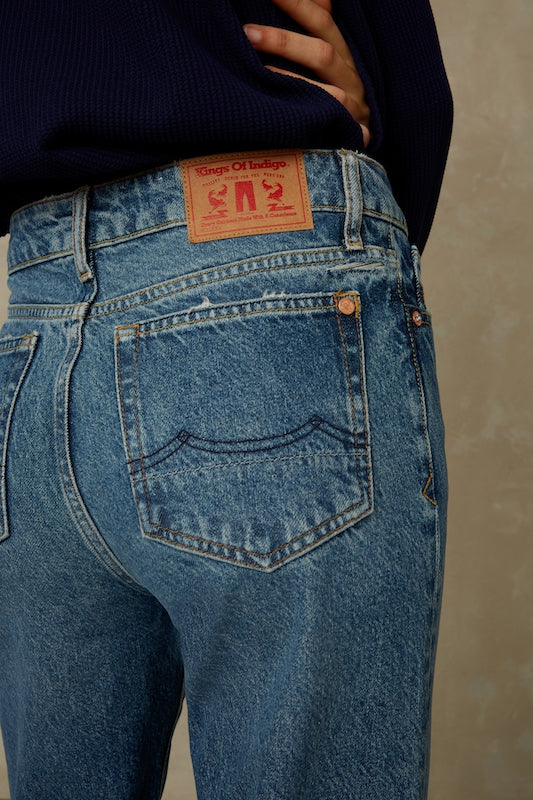 Jean évasé en coton bio | bleu brut "jane eco recycled blue used"