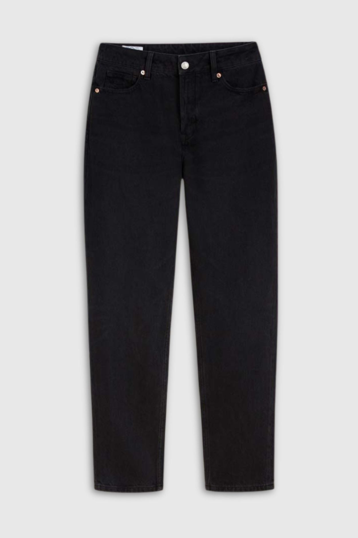 Jean droit en coton biologique recyclé | noir "caroline cropped - eco recycled black worn"