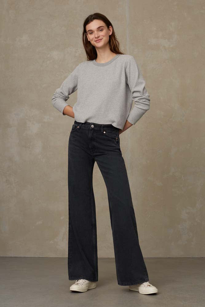 Jean ample en coton recyclé | noir "jane - eco recycled grey worn"