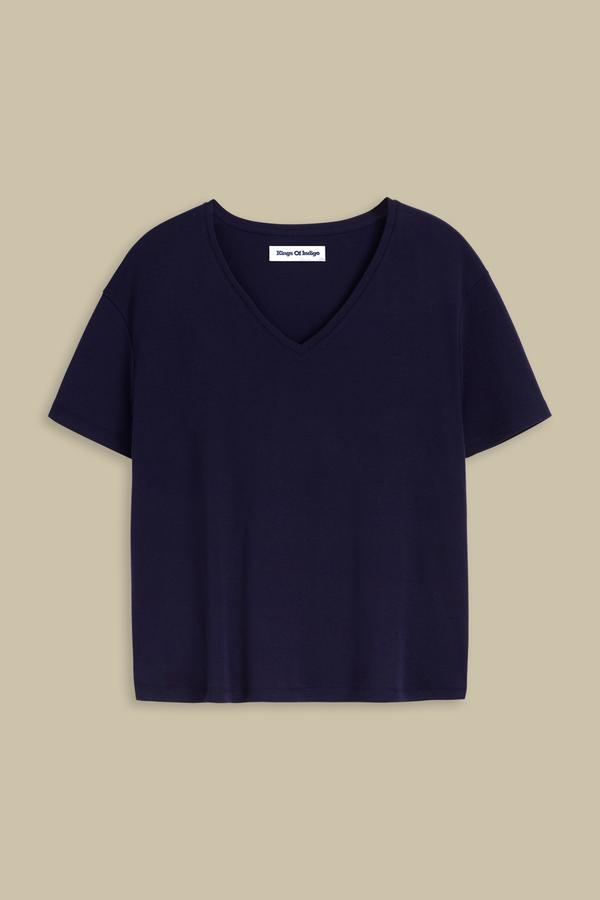 T-shirt col v ample en recyclé | marine "Amarissa"