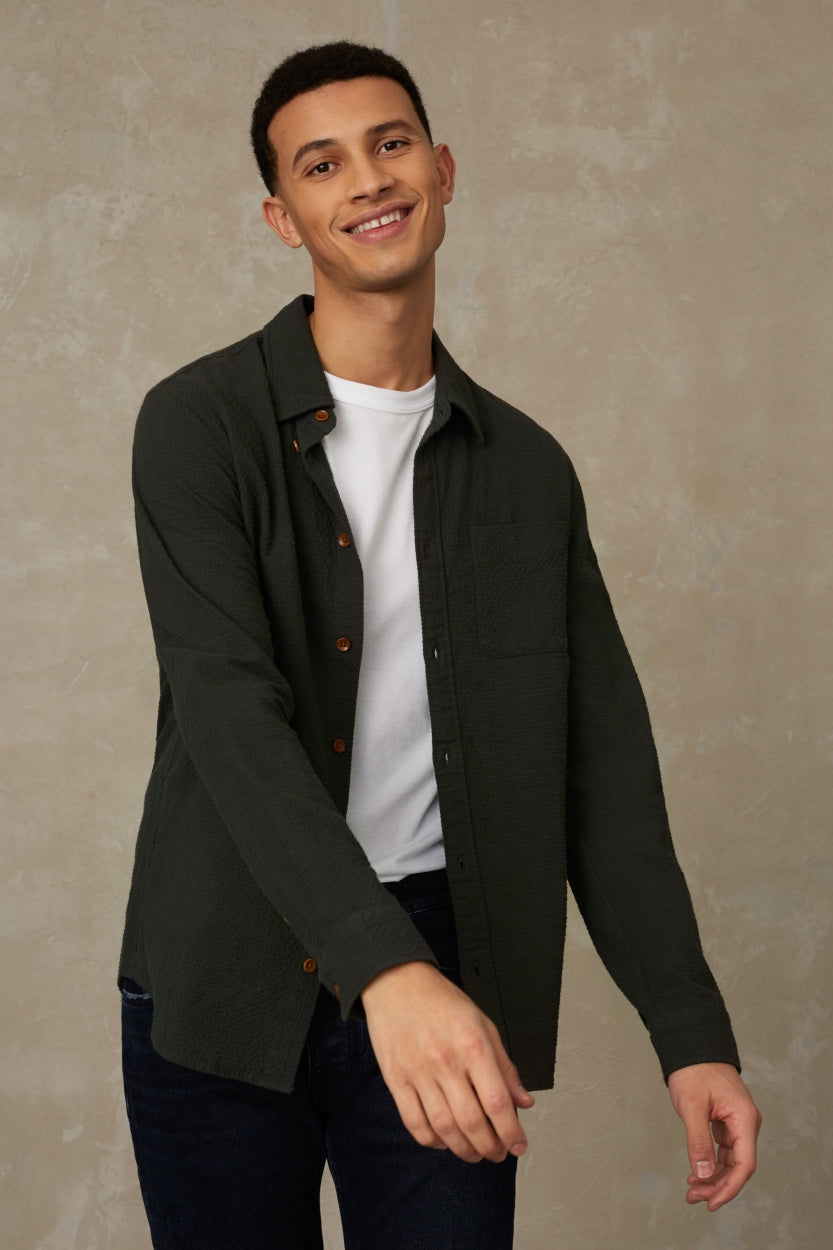 Chemise verte en coton bio - ENDA POCKET