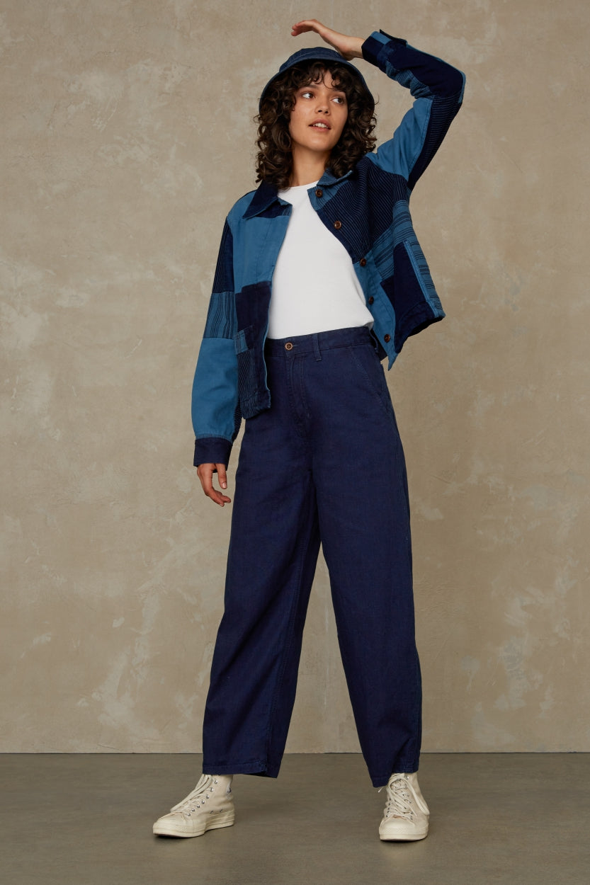 Pantalon ample marine - leila indigo crinkle