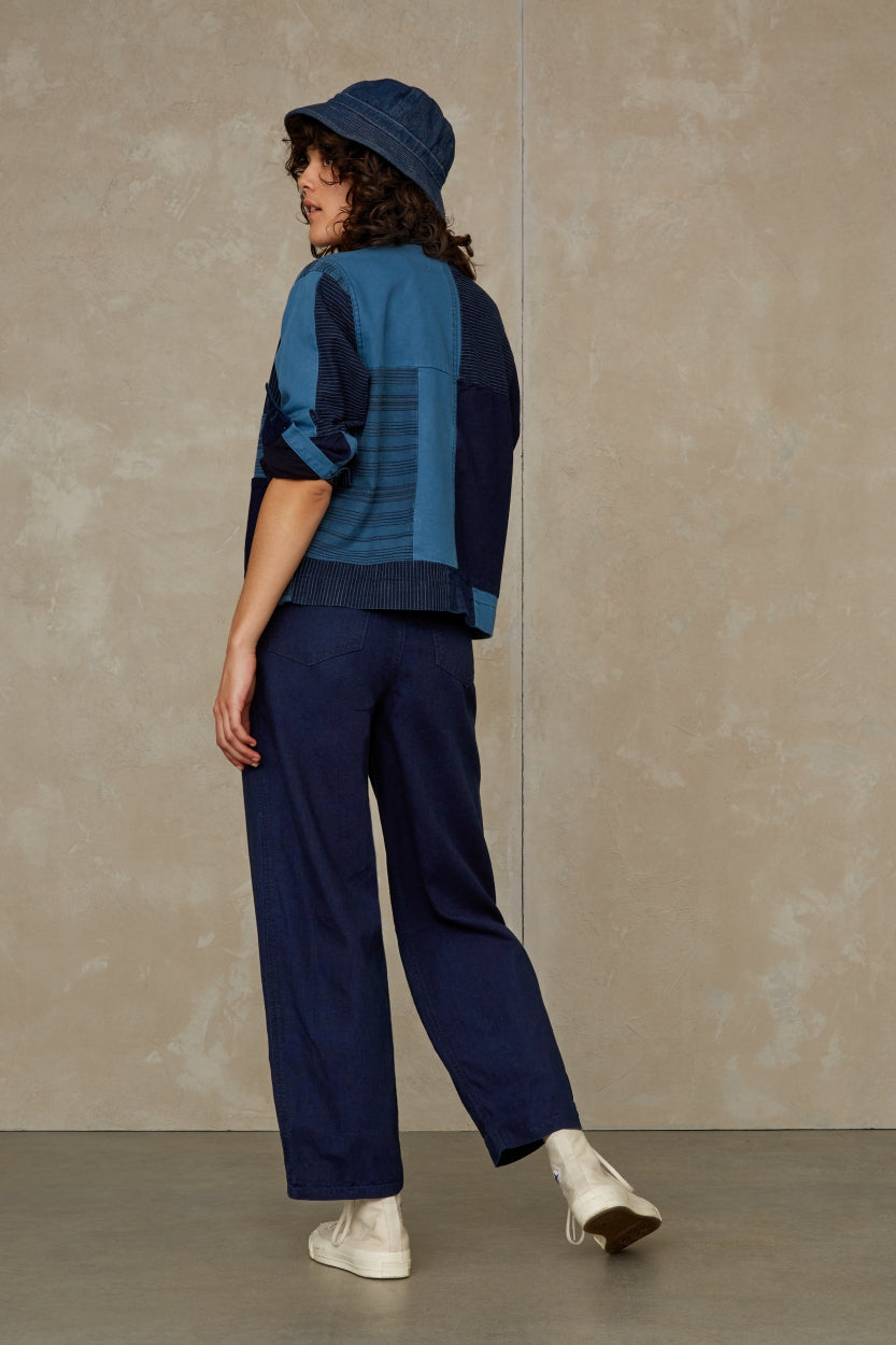 Pantalon ample marine - leila indigo crinkle