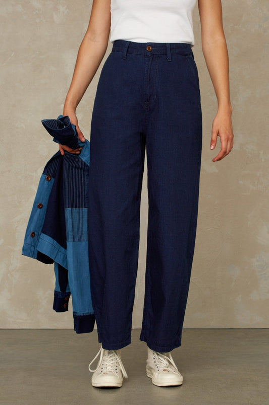 Pantalon ample marine - leila indigo crinkle
