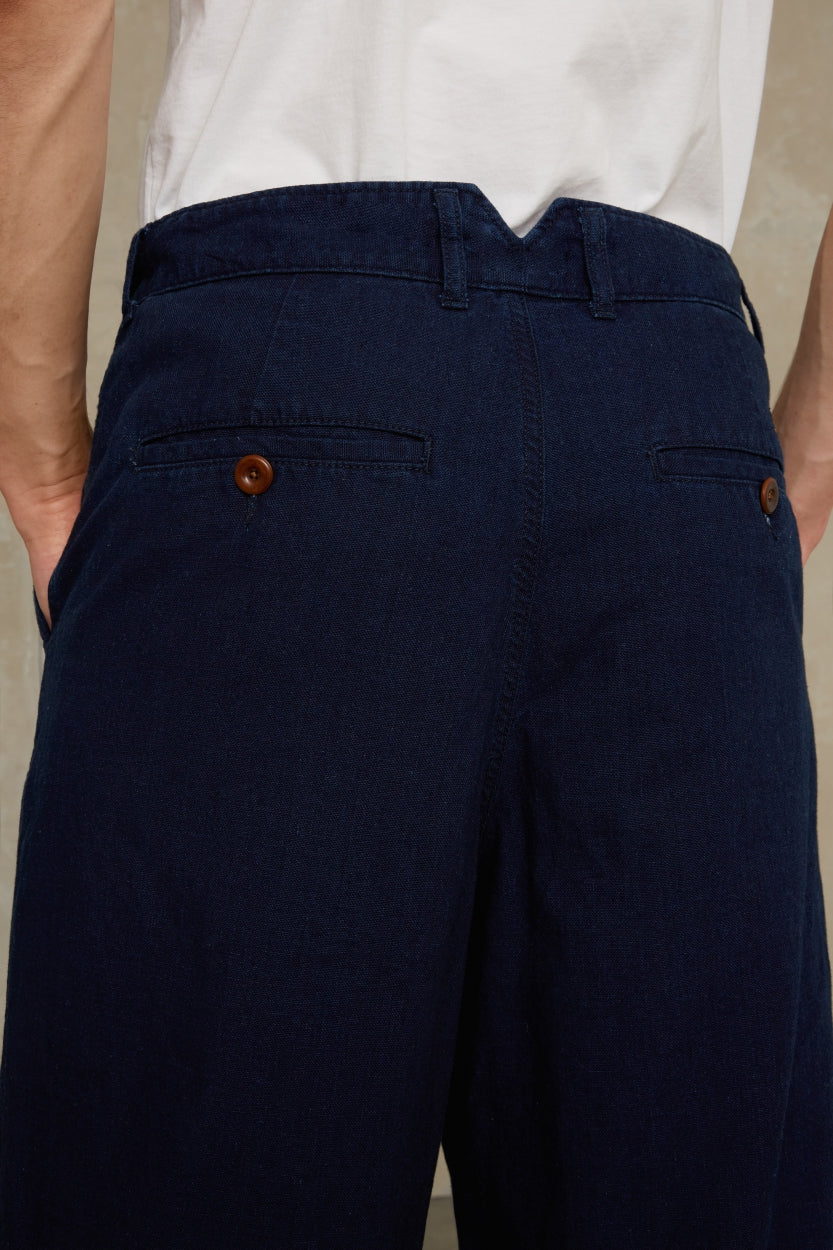 Pantalon ample marine en coton bio - bolivar indigo crinkle