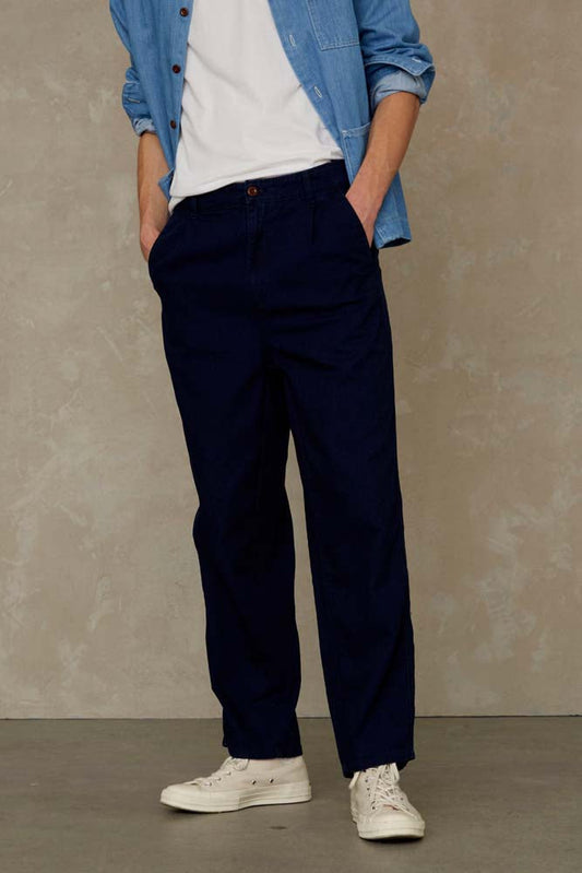 Pantalon ample marine en coton bio - bolivar indigo crinkle