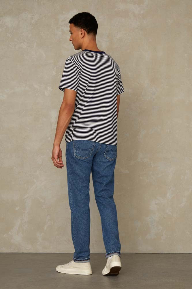 Jean droit bleu foncé en coton bio et recyclé - silvio eco recycled blue used