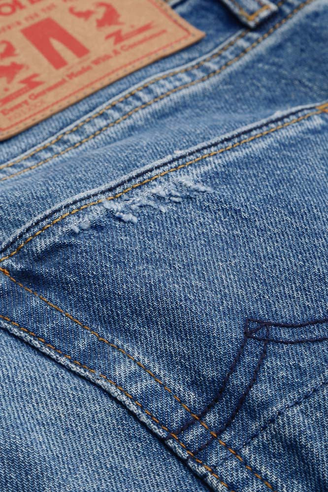 Jean droit bleu foncé en coton bio et recyclé - silvio eco recycled blue used