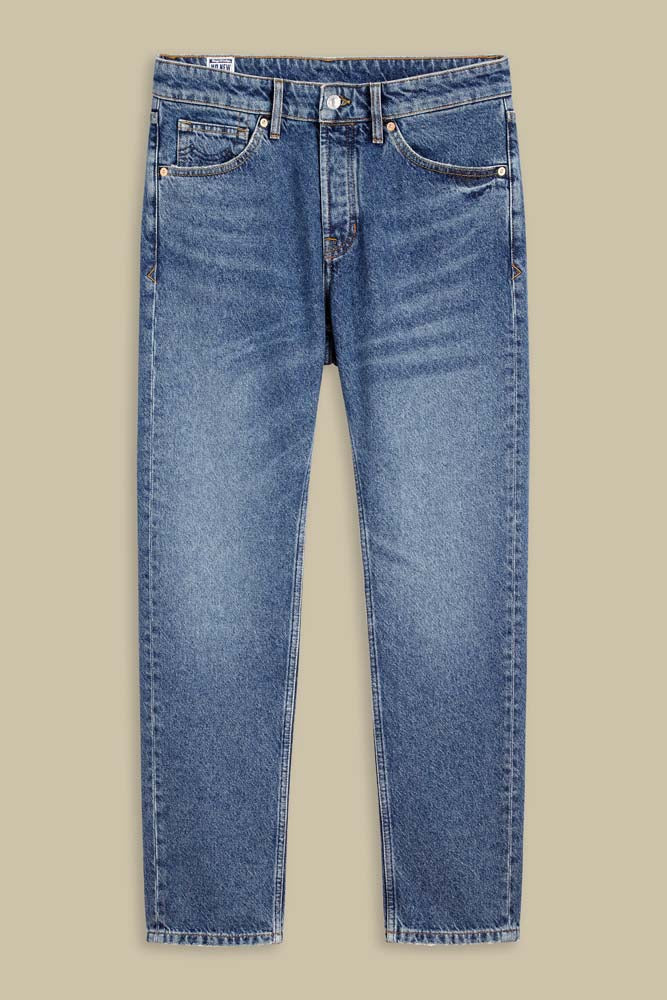 Jean droit bleu foncé en coton bio et recyclé - silvio eco recycled blue used