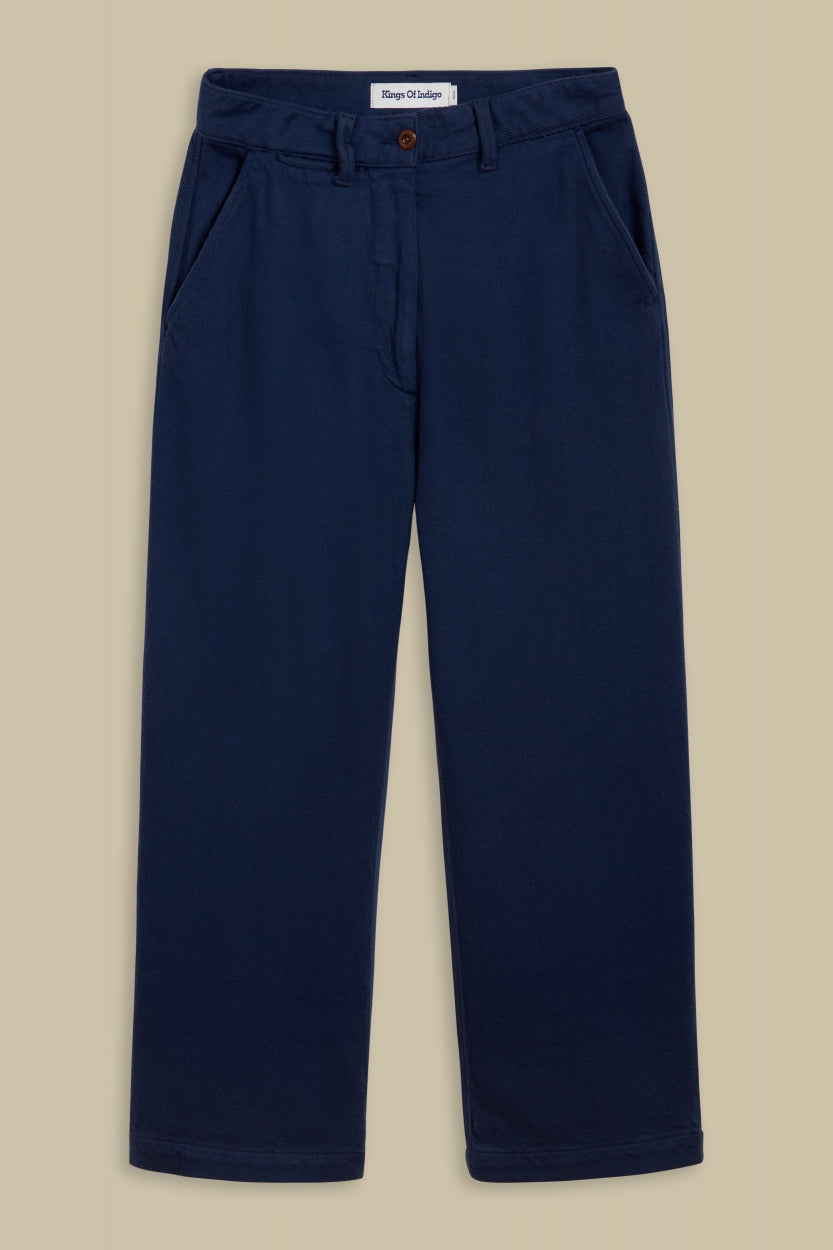 Pantalon ample en coton bio et tencel | marine "daria cropped worker blue"