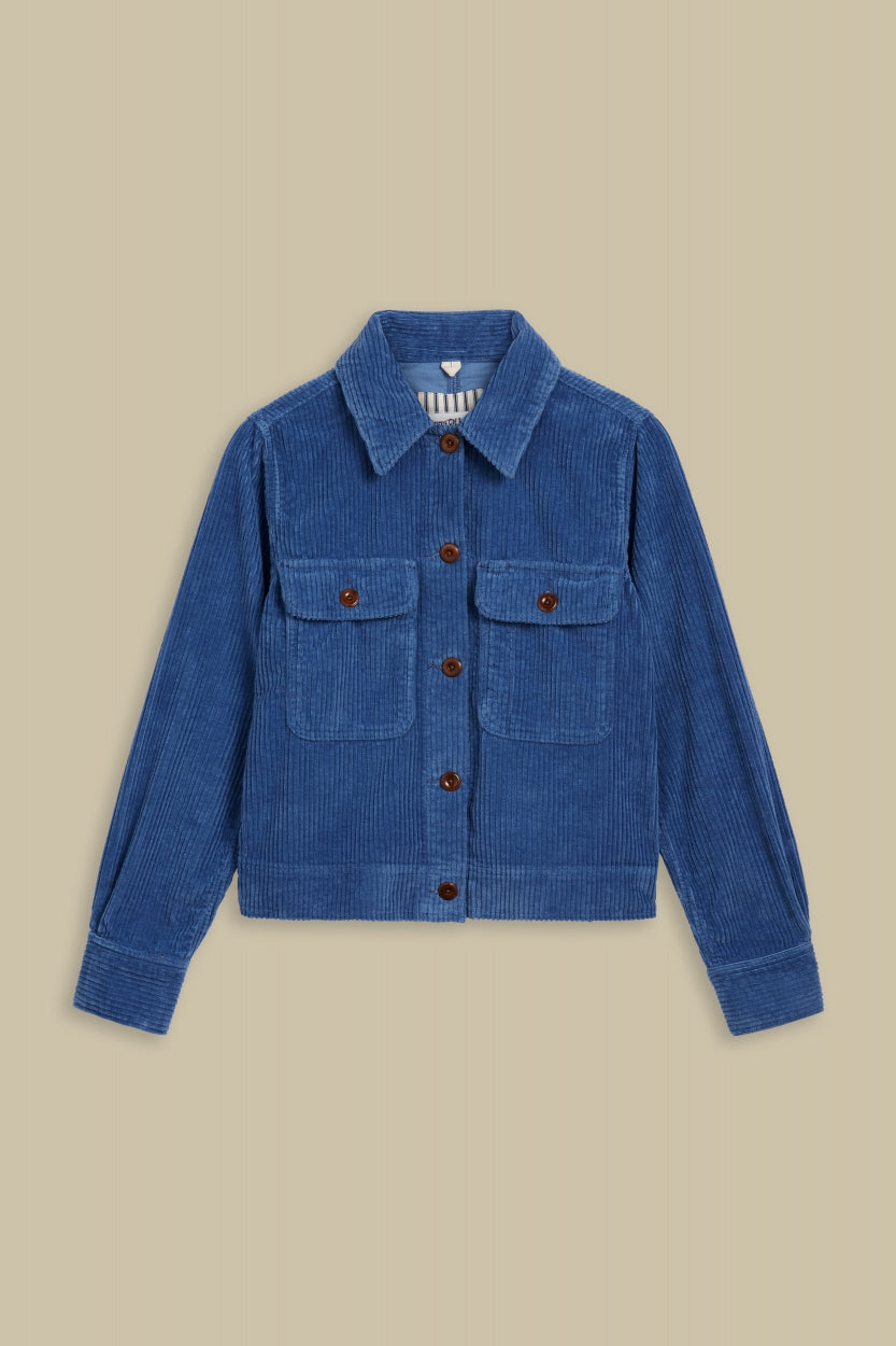 Veste bleu de travail en velours et coton bio - lavinia mid blue cord
