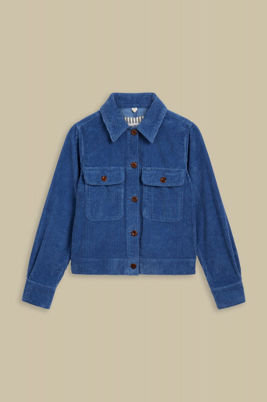 Veste bleu de travail en velours et coton bio - lavinia mid blue cord