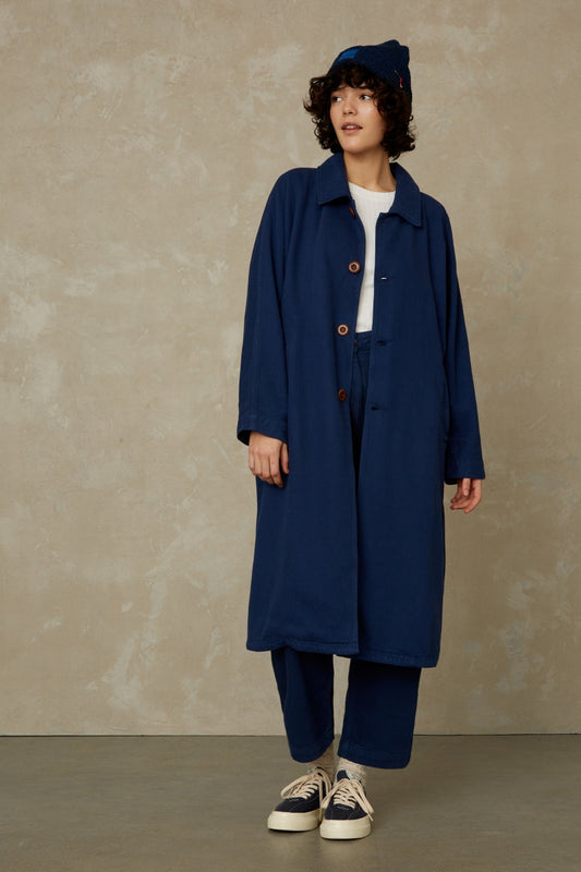 Manteau long marine en coton bio - cosima worker blue