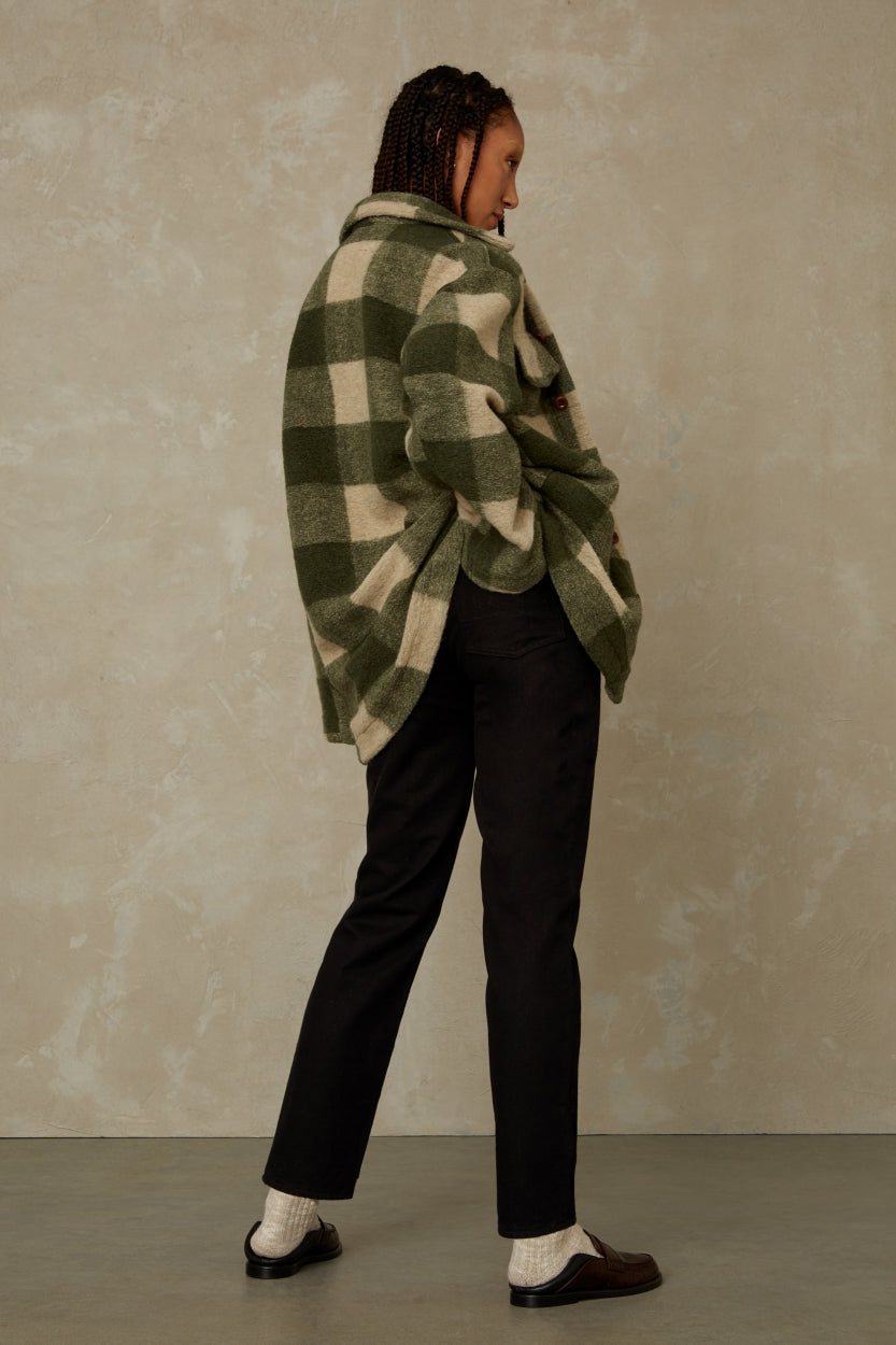 Veste à carreaux oversize verts en laine recyclée - ariko forest green
