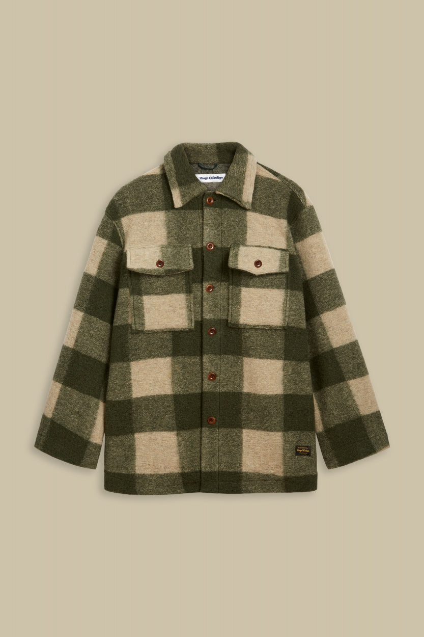 Veste à carreaux oversize verts en laine recyclée - ariko forest green