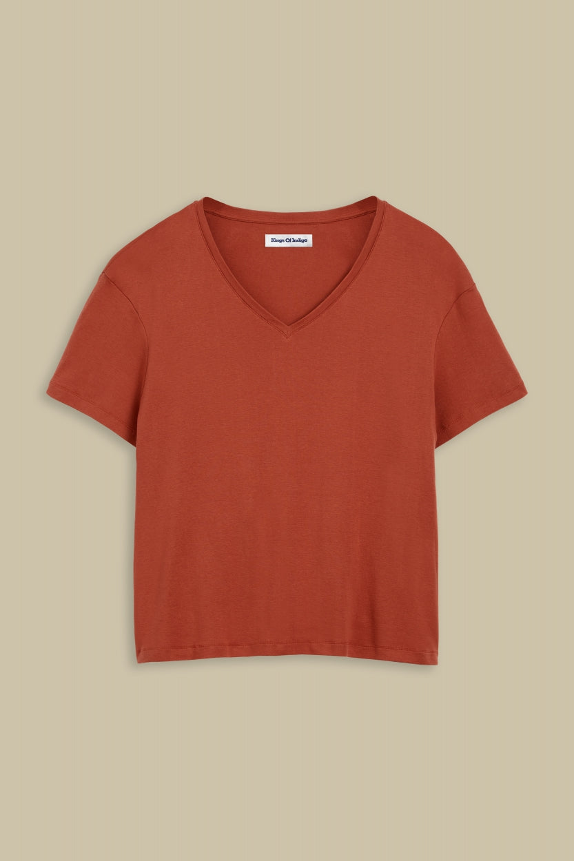 T-shirt col V en coton bio - terracotta "amarissa terracotta"