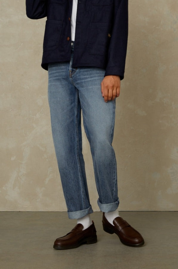 Jean large droit bleu clair roy en coton bio - eco vintage light blue