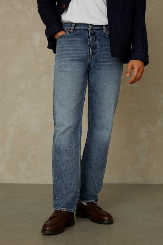 Jean large droit bleu clair roy en coton bio - eco vintage light blue