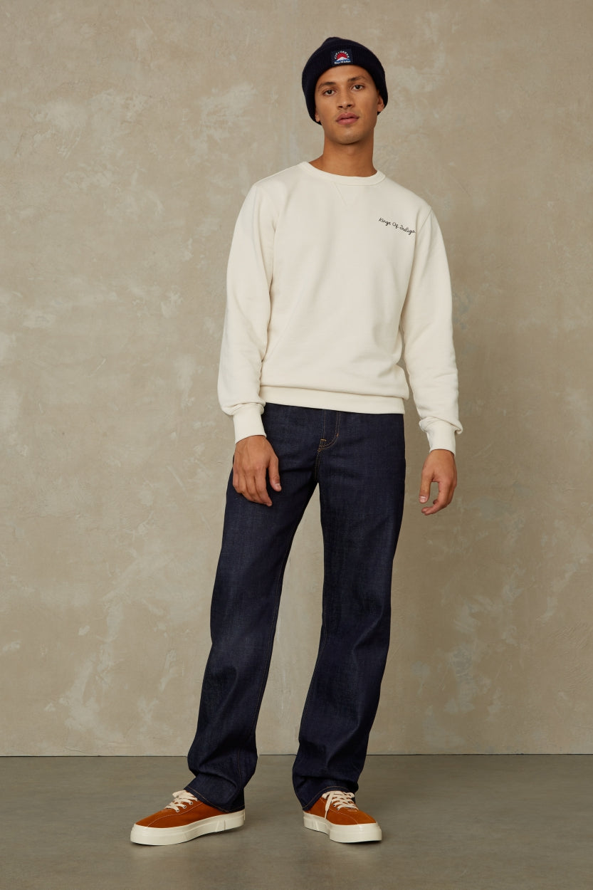 Jean droit en coton bio | Bleu indigo "roy selvage clean easy fade indigo dry"