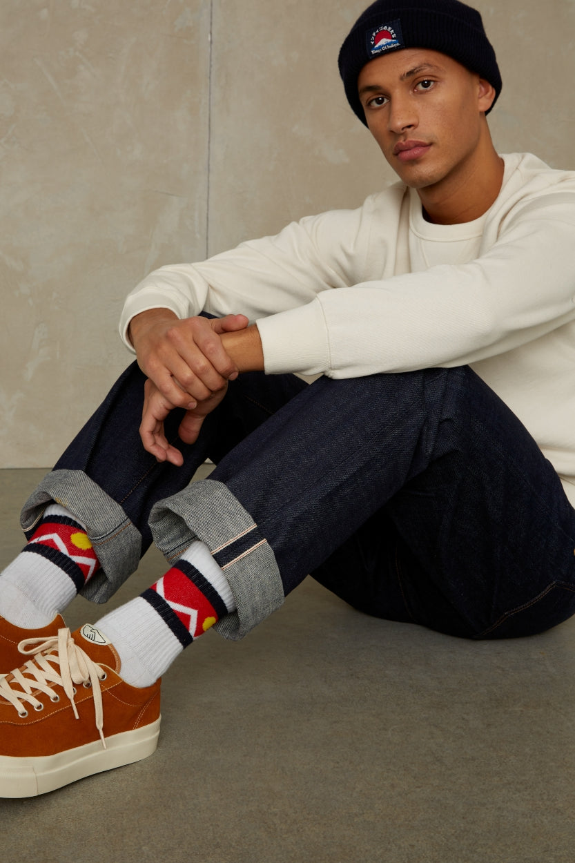 Jean droit en coton bio | Bleu indigo "roy selvage clean easy fade indigo dry"