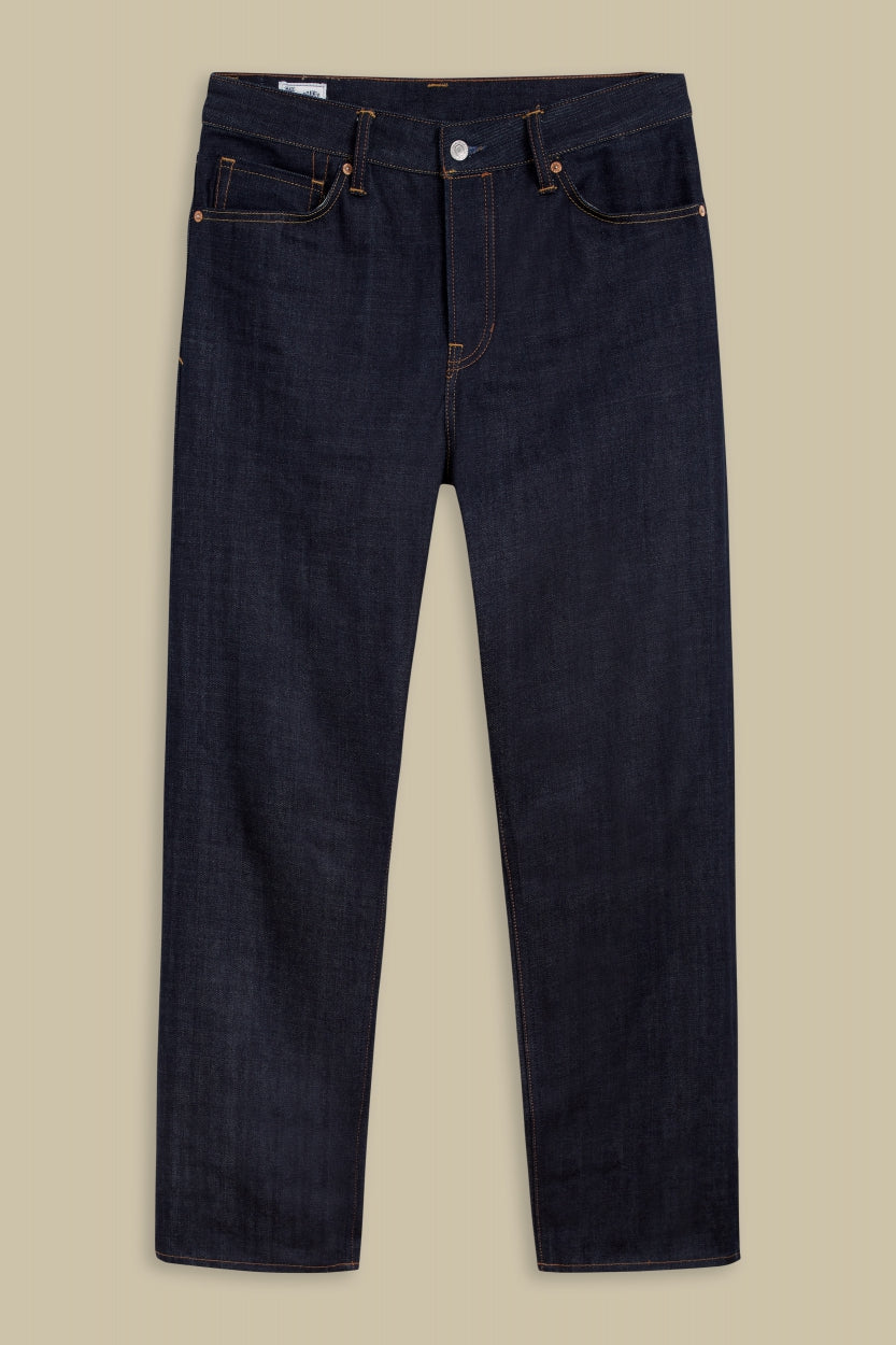 Jean droit en coton bio | Bleu indigo "roy selvage clean easy fade indigo dry"