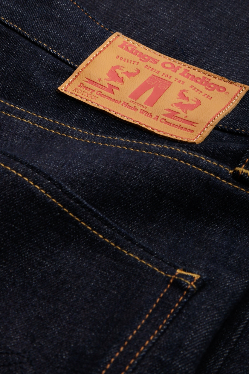 Jean droit en coton bio | Bleu indigo "roy selvage clean easy fade indigo dry"