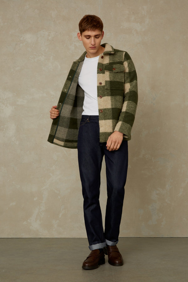 Veste à carreaux en laine recyclée | Vert "kaiser forest green check"