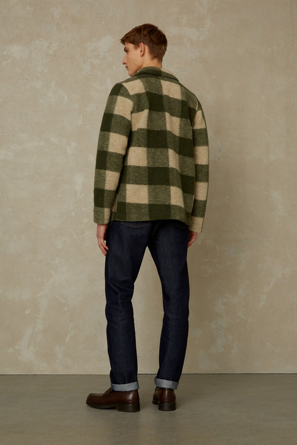 Veste à carreaux en laine recyclée | Vert "kaiser forest green check"