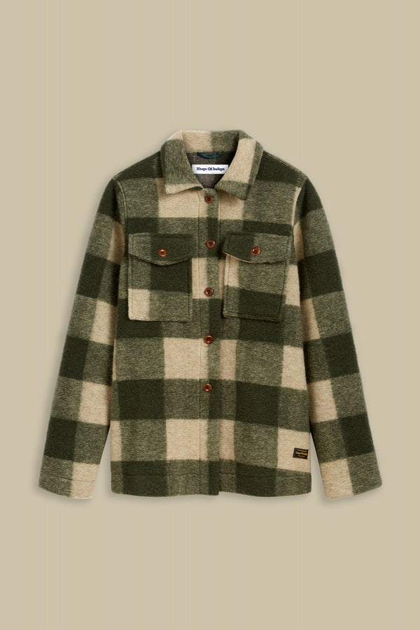 Veste à carreaux en laine recyclée | Vert "kaiser forest green check"