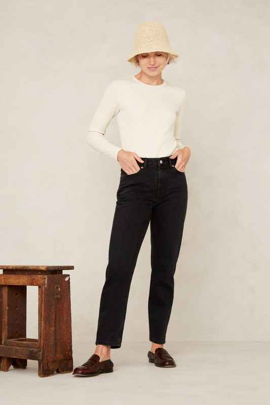 Jean mom noir en coton recyclé - caroline cropped holo black used