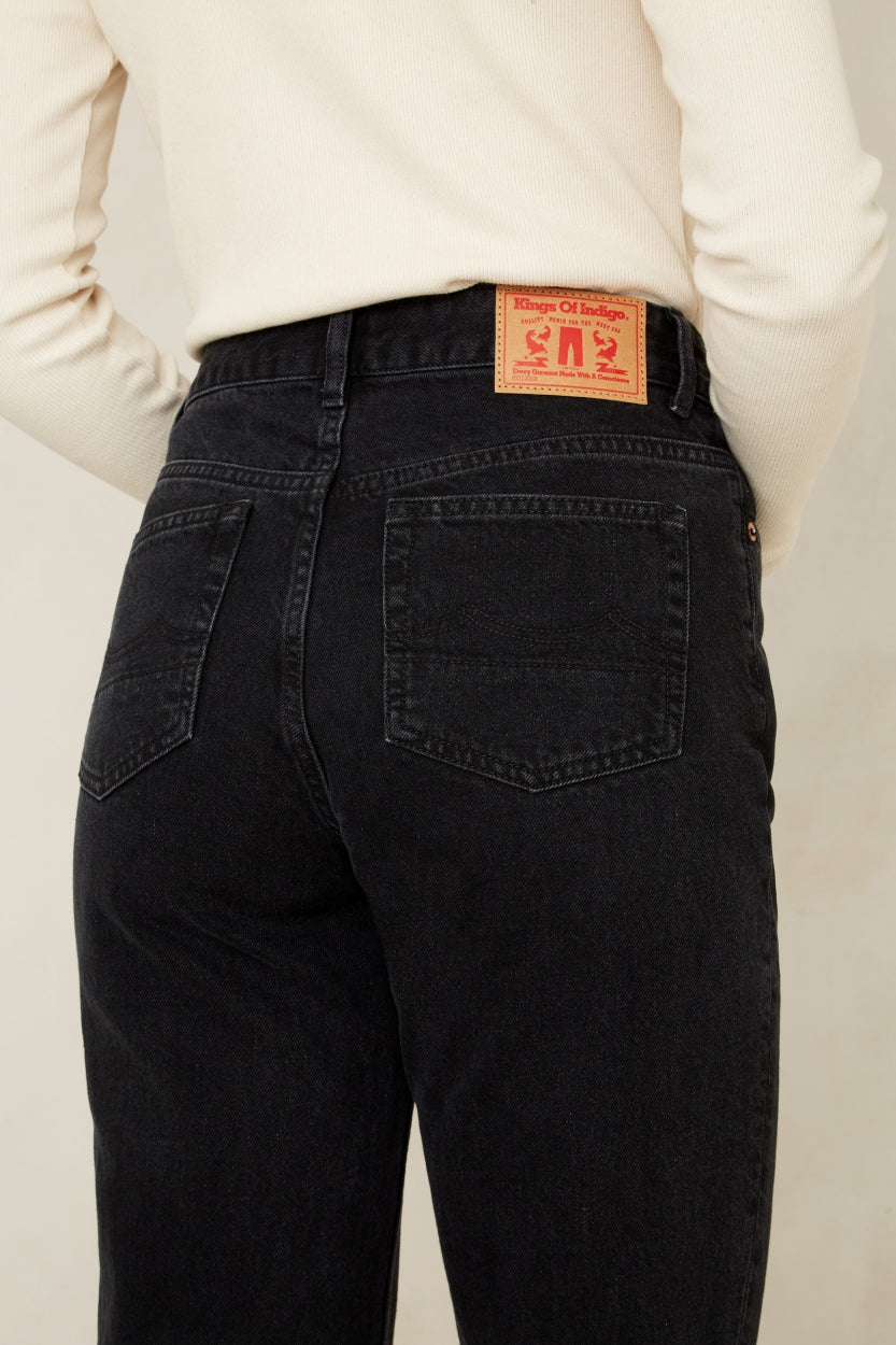Jean mom noir en coton recyclé - caroline cropped holo black used