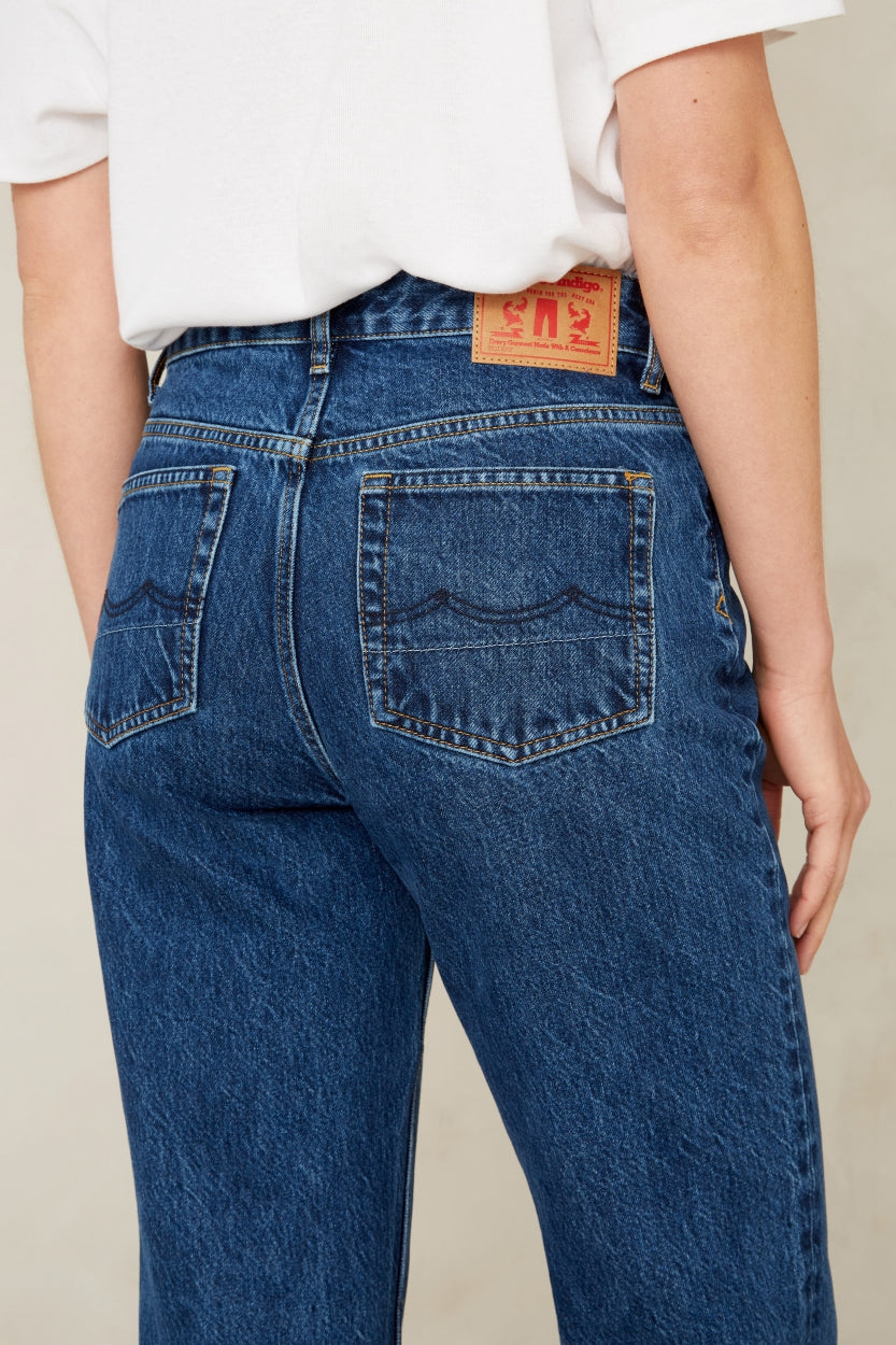 Jean droit bleu en coton bio - caroline cropped stanley mid used