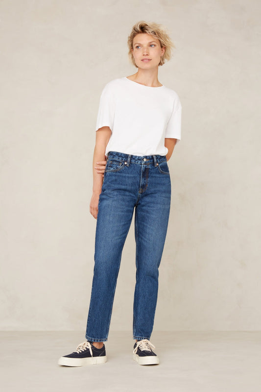 Jean droit bleu en coton bio - caroline cropped stanley mid used