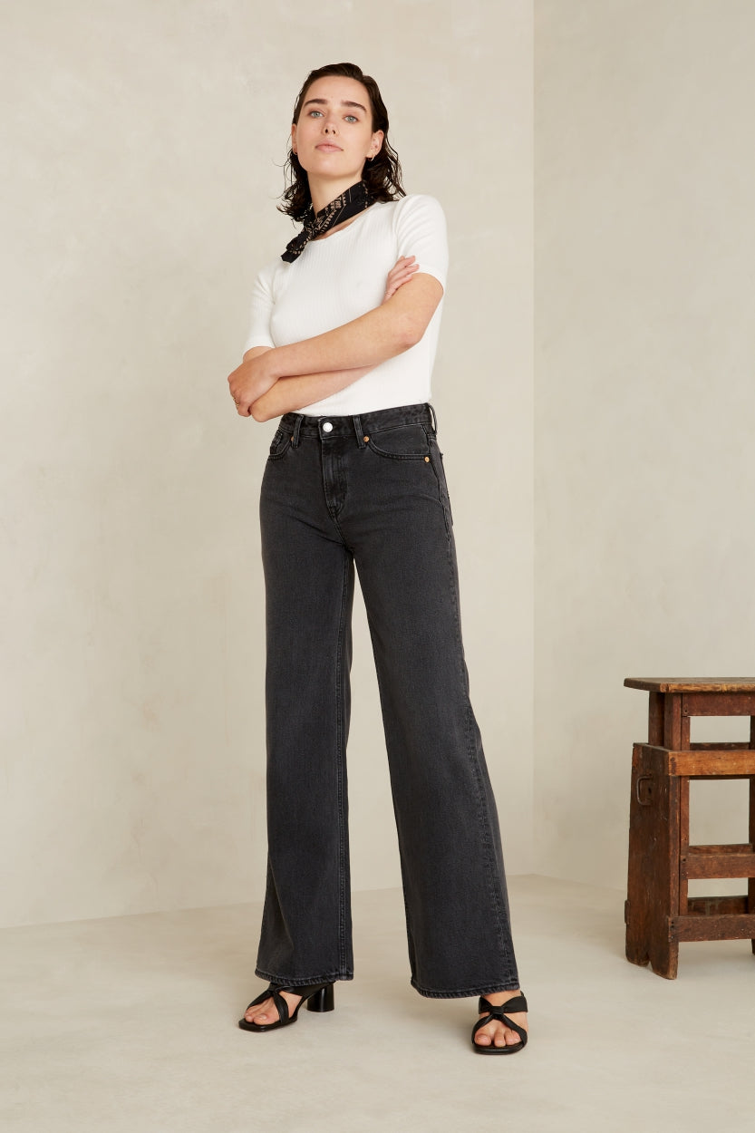 Jean évasé en coton recyclé | Gris délavé "jane holo grey used"